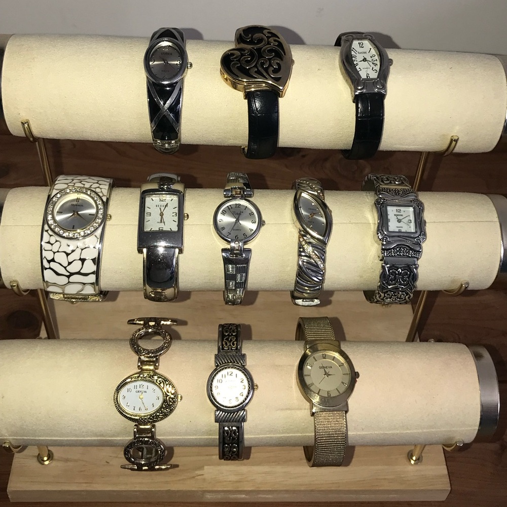 Lot of 11 Bangle Cuff Watches Silver/Goldtone Designs Untested- Need Batteries